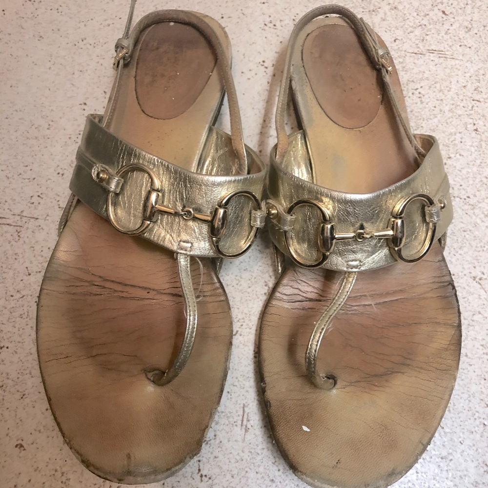 Gucci horsebit gold sandals flats open toe 8